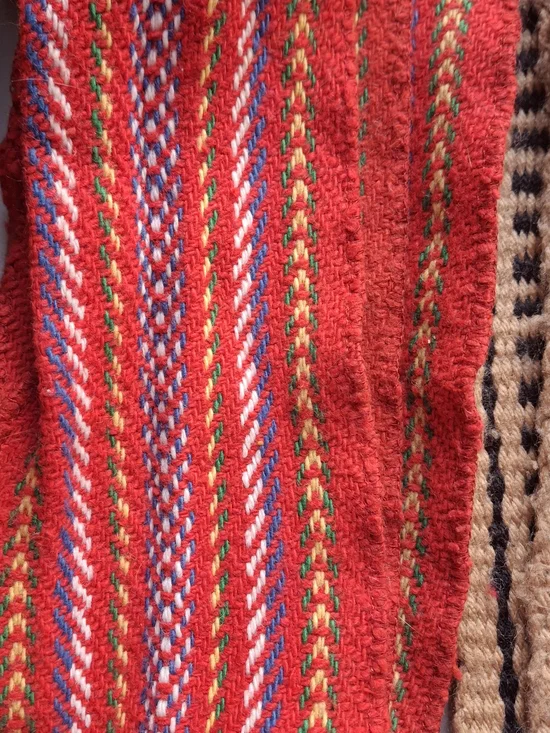 Lot Of 6 Handwoven Striped Sashes Red, Beige, Black, Green Metis Voyageur Ethnic - Picture 3 of 8